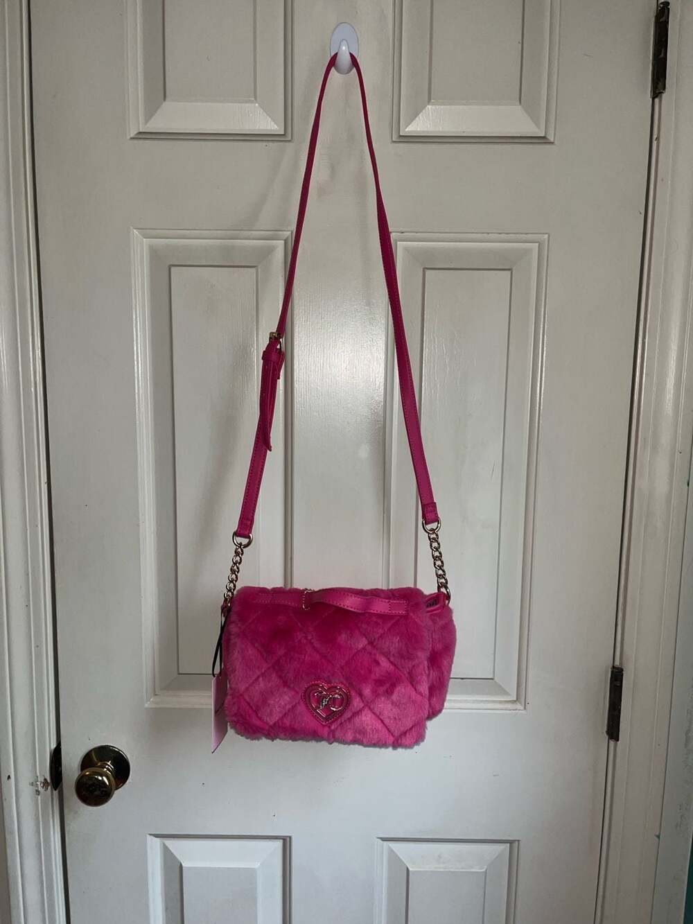 Juicy Couture Lets Get Cozy Faux Fur Quilted Crossbody Bag - Pink Flash